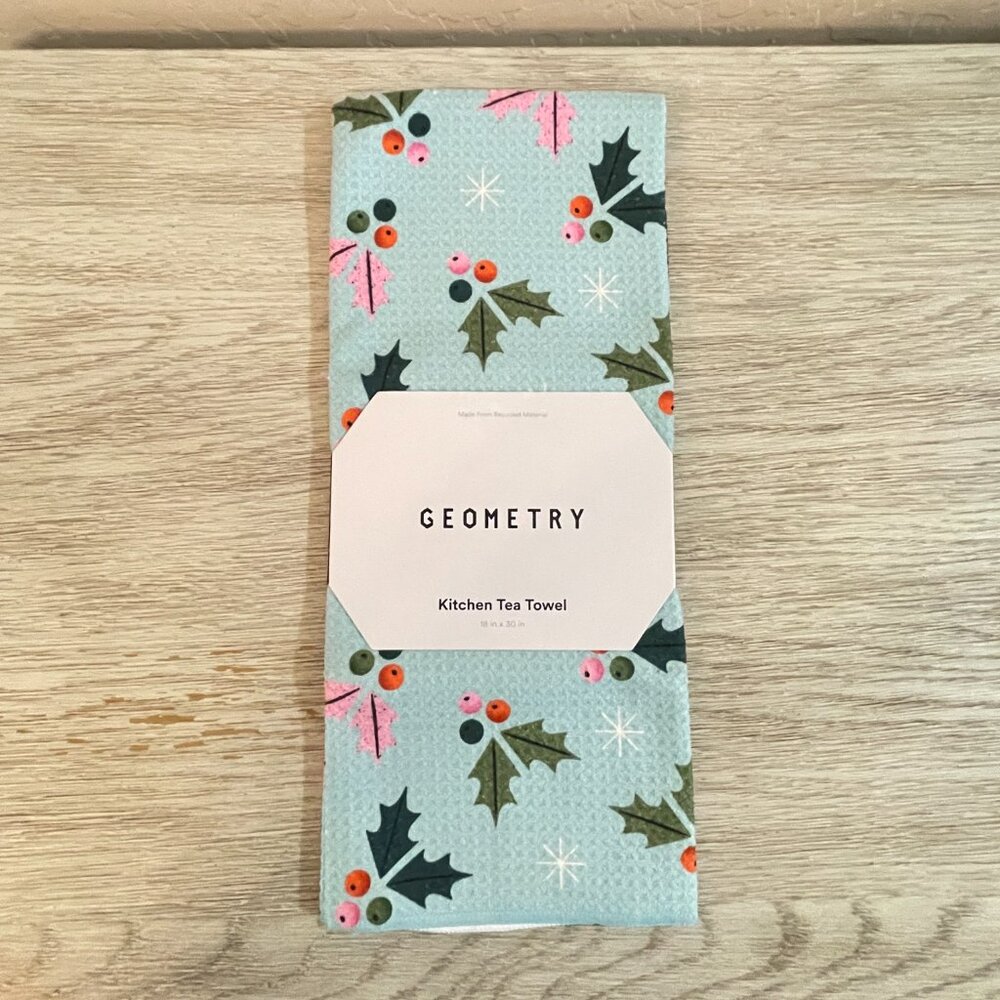 New Geometry Tea Towel Berries Mint Christmas Holiday Blue Pink Green Red NWT